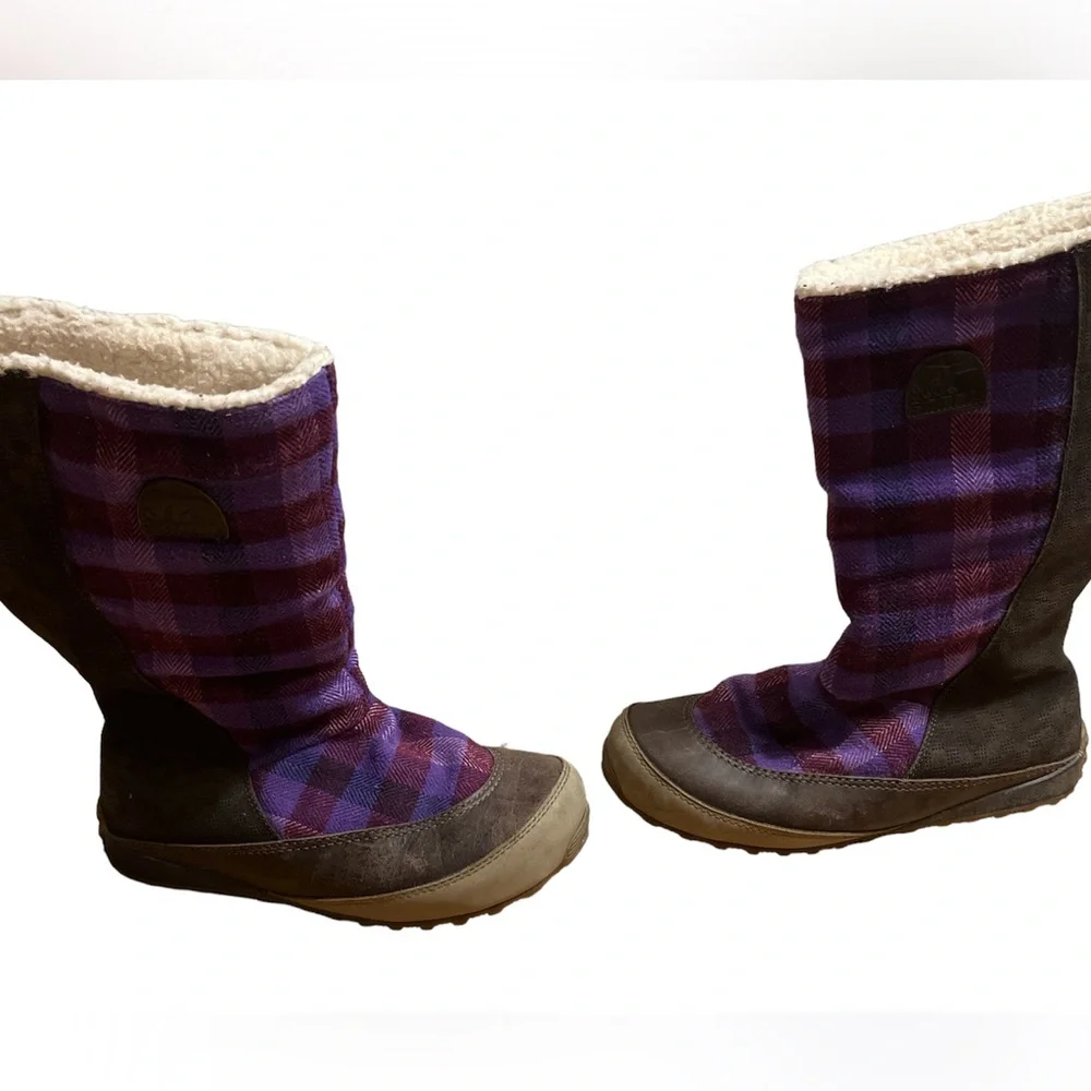 Sorel Purple Plaid Winter Rain Boots